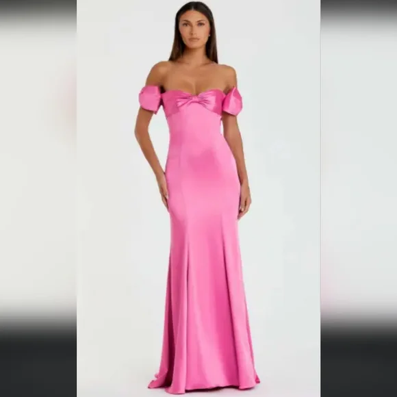 open lace back dress Mac Duggal Women's Strapless Sweetheart Crepe Gown with Satin Skirt - Pink - Size 4